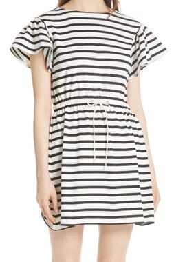 kate spade Black and White Striped Top with tie waist 100% cotton sz xxs
